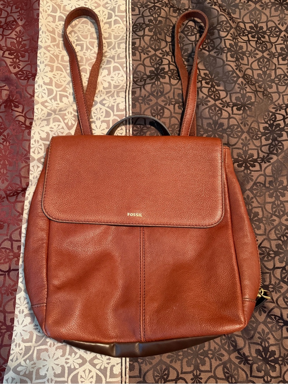 Fossil Leather Backpack in Chestnut Brown